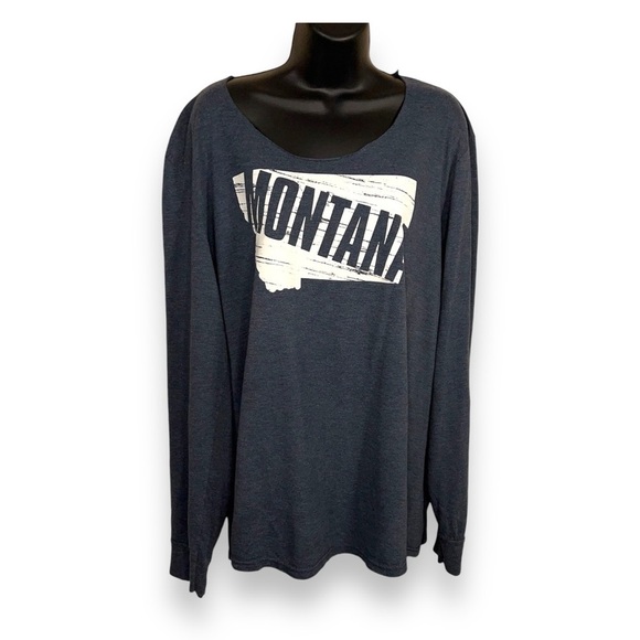 XL MONTANA BLUE SLATE GREY WHITE GRAPHIC TOP LONG SLEEVE WOMENS ROUND NECKLINE - Picture 1 of 7
